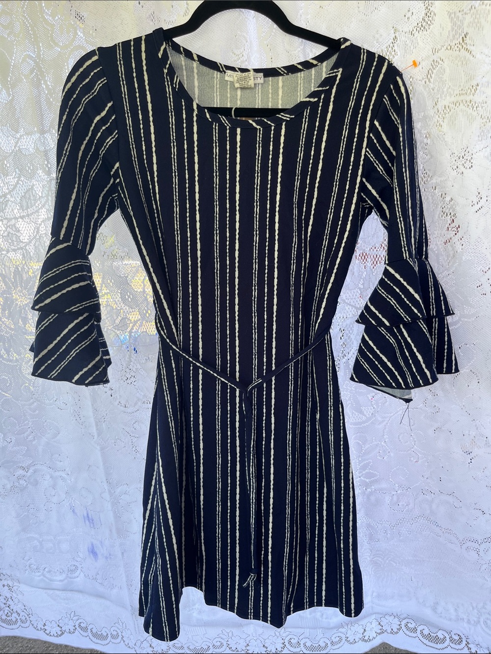 Striped Navy Blue Bell-Sleeve Women’s Dress